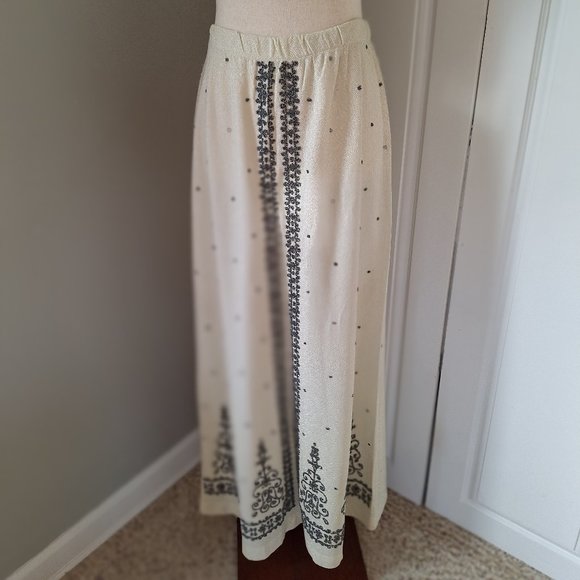 Full Length Fancy Skirt Vintage White Sparkly with Dark Gray Seed Beads - Picture 1 of 7